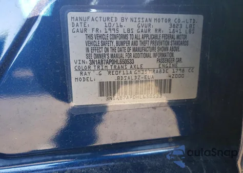 2017 Nissan Sentra S z USA, uszkodzony, nr VIN 3N1AB7AP0HL650533